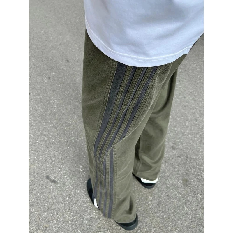 三条杠休闲百搭条纹裤子男款美式复古工装裤直筒宽松休闲运动卫裤