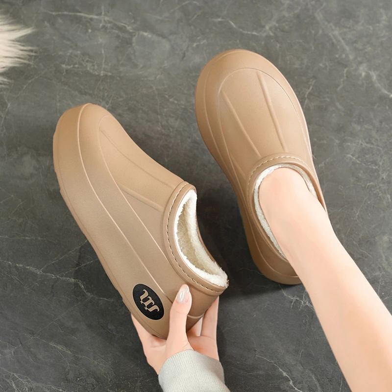 防滑棉拖鞋女冬季毛毛保暖2025新款室内家居包头防水厨房棉鞋情侣