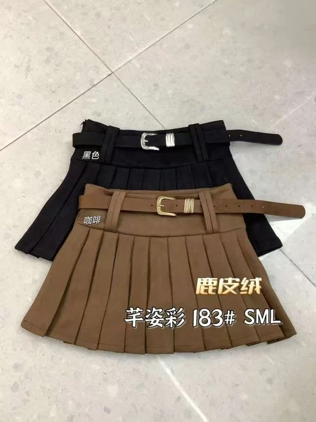 BAOZI【183#】秋冬款百搭洋气辣妹时尚显瘦鹿皮绒百褶裙