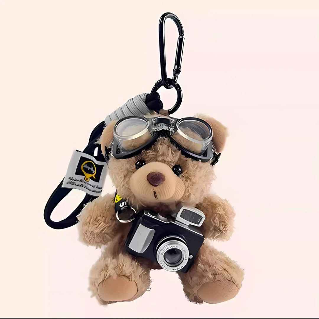 爆款原创相机网红情侣毛绒公仔玩偶钥匙扣包包装饰小熊挂件礼物