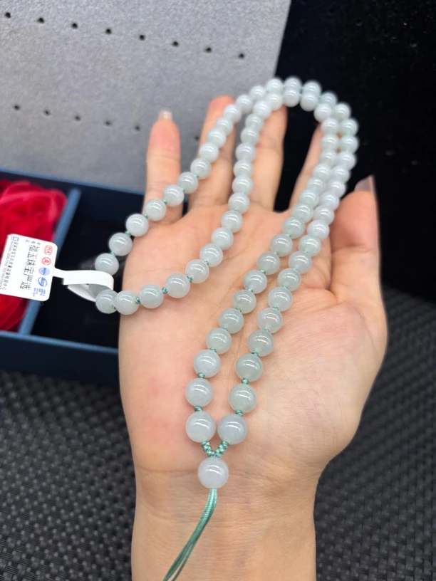高端天然缅甸a货翡翠冰晴水圆珠7mm玉石挂件绳毛衣链长链时尚百搭