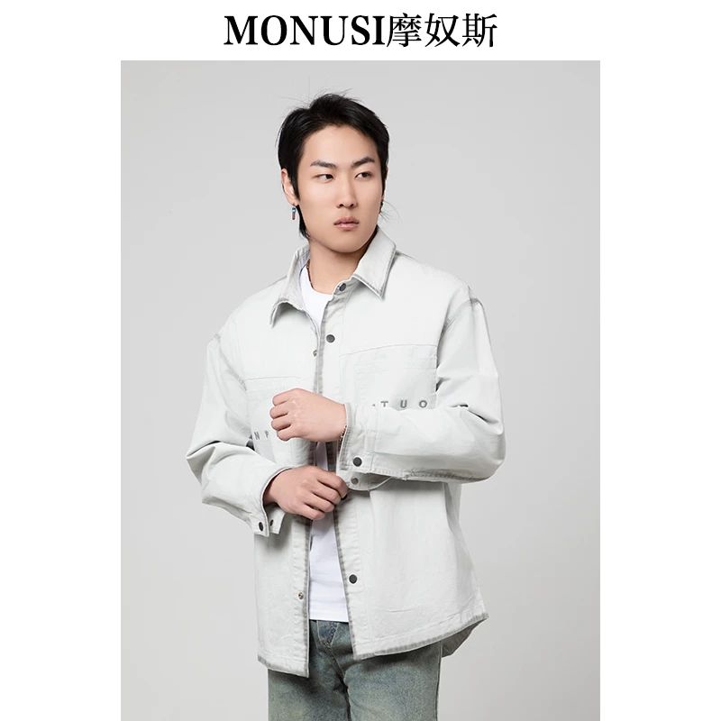 摩奴斯春季男士衬衣外套休闲透气长袖时尚舒适宽松外套水洗衬衫