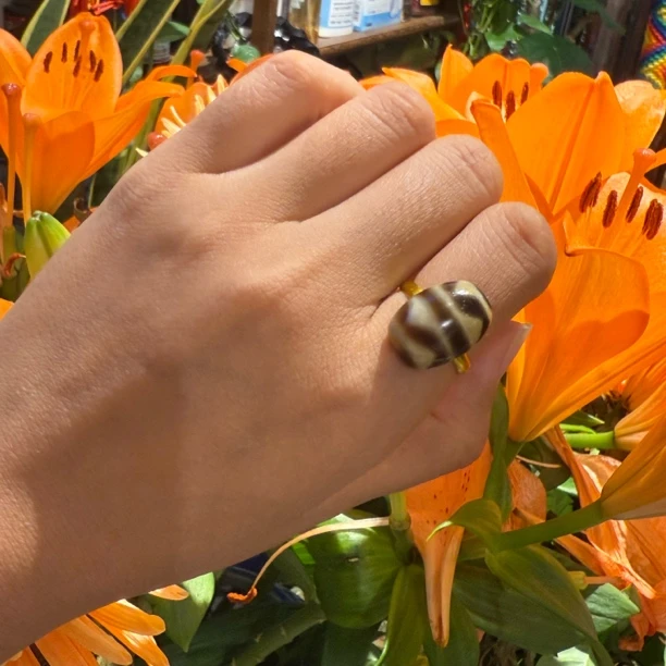 铜合金珐琅戒指 黑色牙牙水纹戒指01