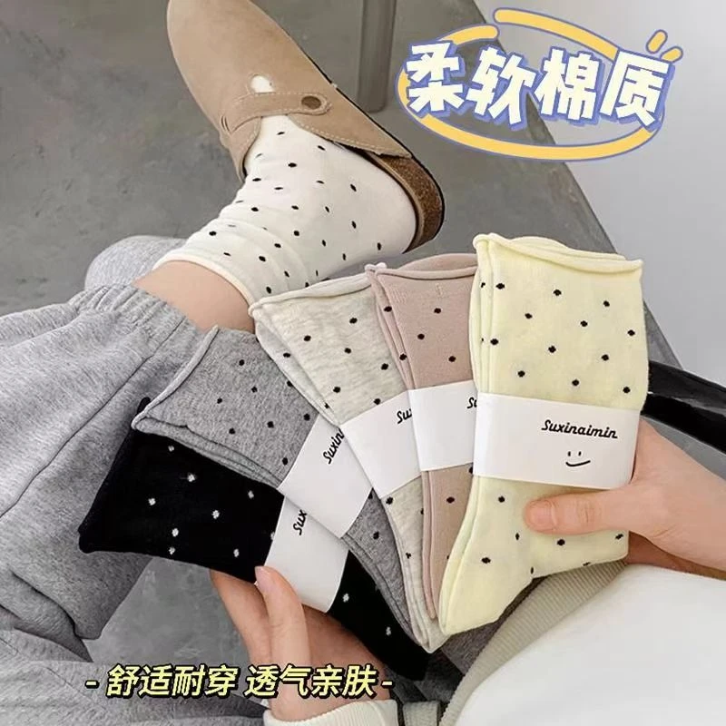 袜子女夏季薄款春秋日系jk卷边波点堆堆袜学生春夏中筒袜子女