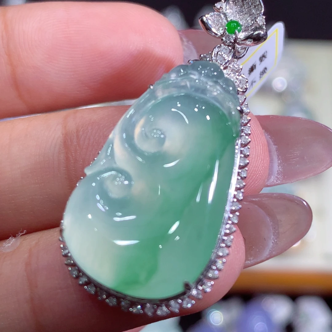 翡翠18K金镶嵌吊坠(不含链)