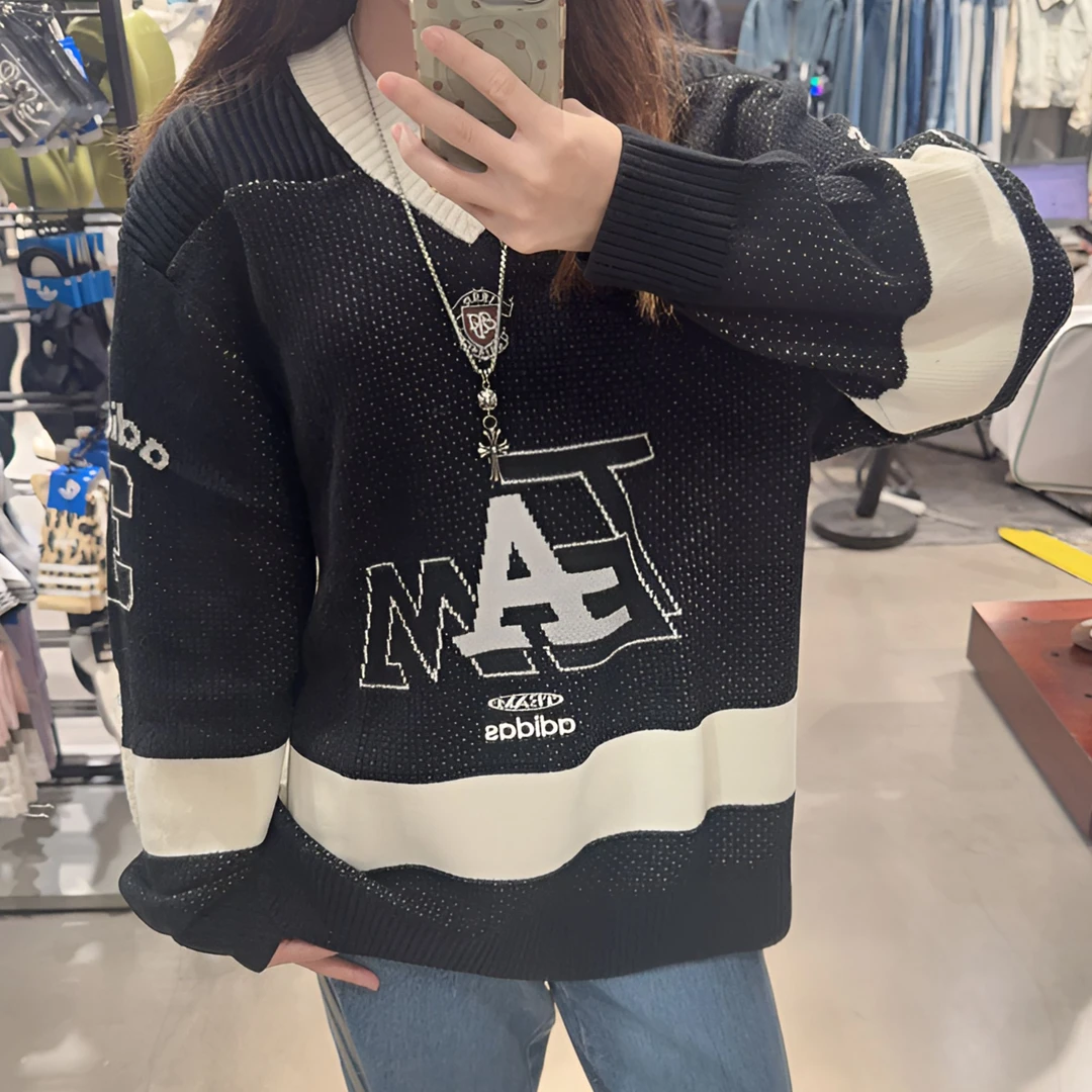 adidas/阿迪达斯运动休闲舒适宽松V领针织衫KF4467 KF4468