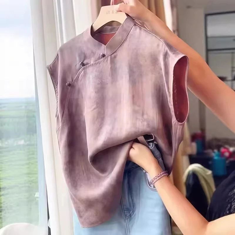 新中式国风植物晕染高级感上衣女夏季新款旗袍改良温婉风衬衫