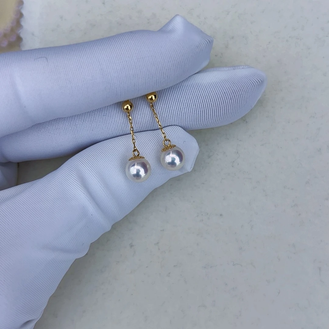 海水珍珠海水akoya耳线6.5-7mm18K金镶嵌