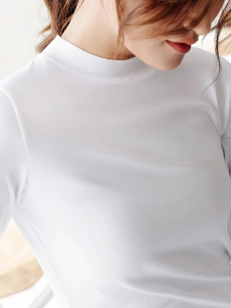 白色打底衫女长袖小高领秋冬2025新款修身显瘦内搭小中领T恤上衣