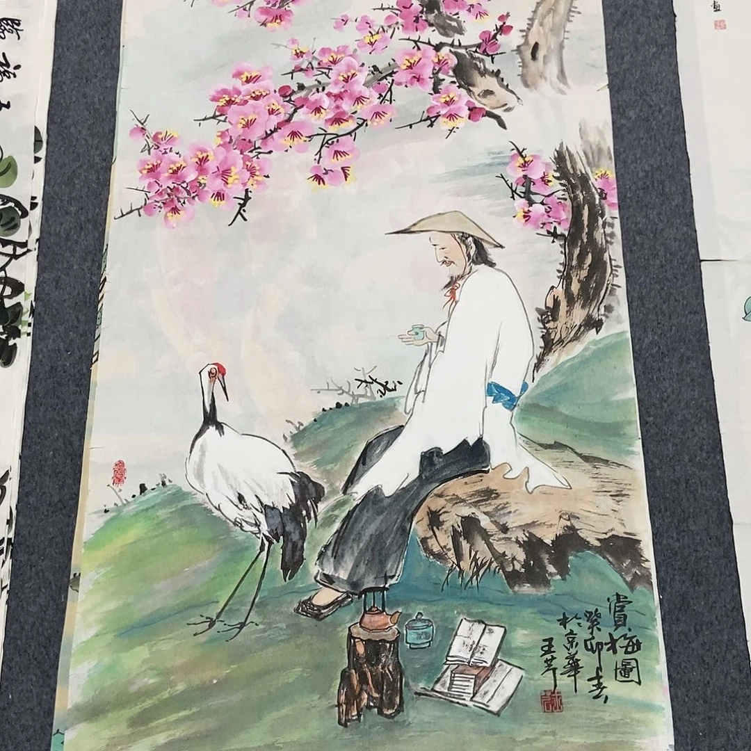 国画四尺人物花鸟一副