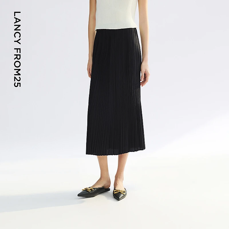 朗姿法式设计感复古碎花艺术感细褶半身裙垂坠感印花2025年夏季