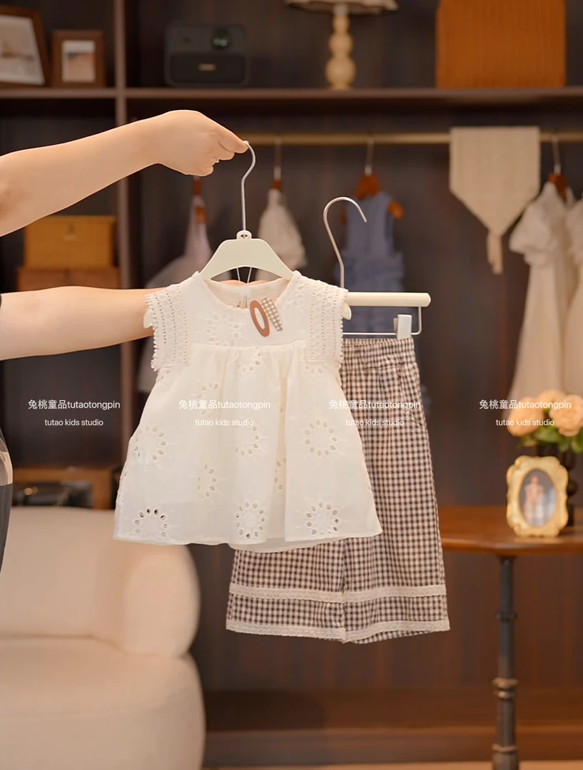 2025夏季新款纯色薄款女韩版夏季女童上衣夏装套装森系文艺印花