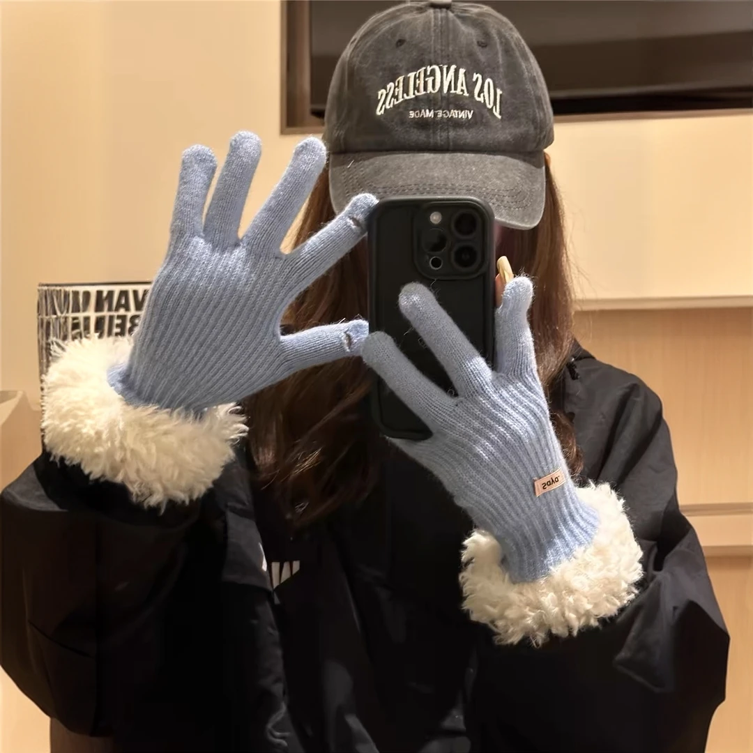 24S 新款毛毛边手套女冬季保暖韩版针织分指手套可触屏