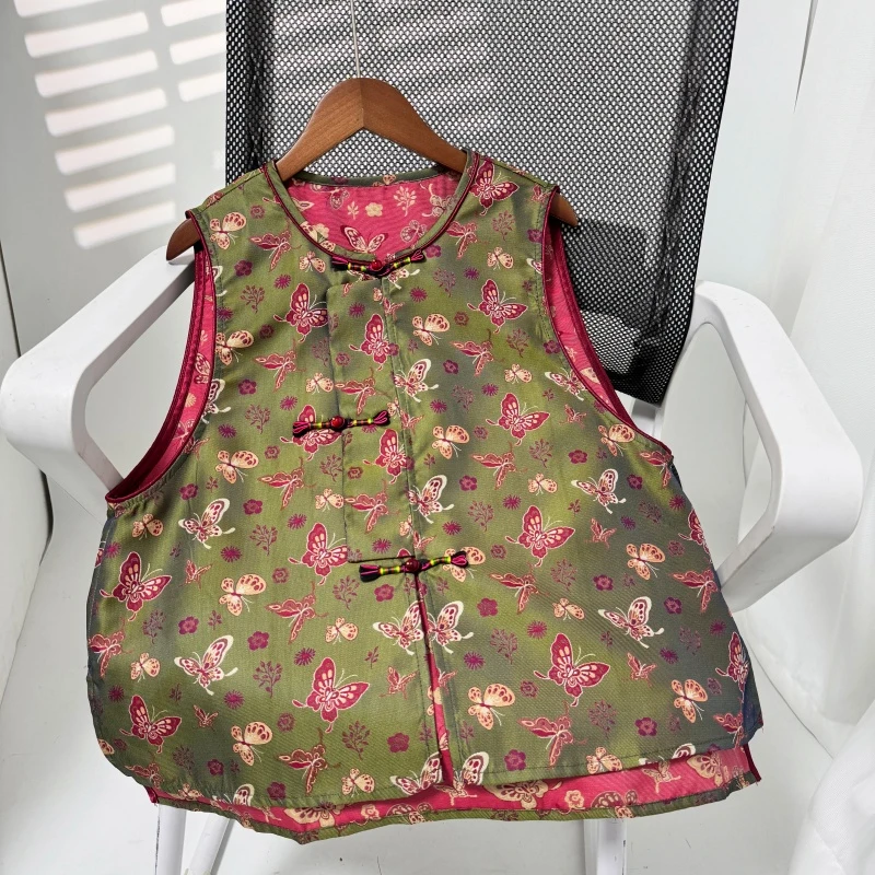 新中式国风圆领马夹女时尚无袖上衣无袖马夹复古洋气提花