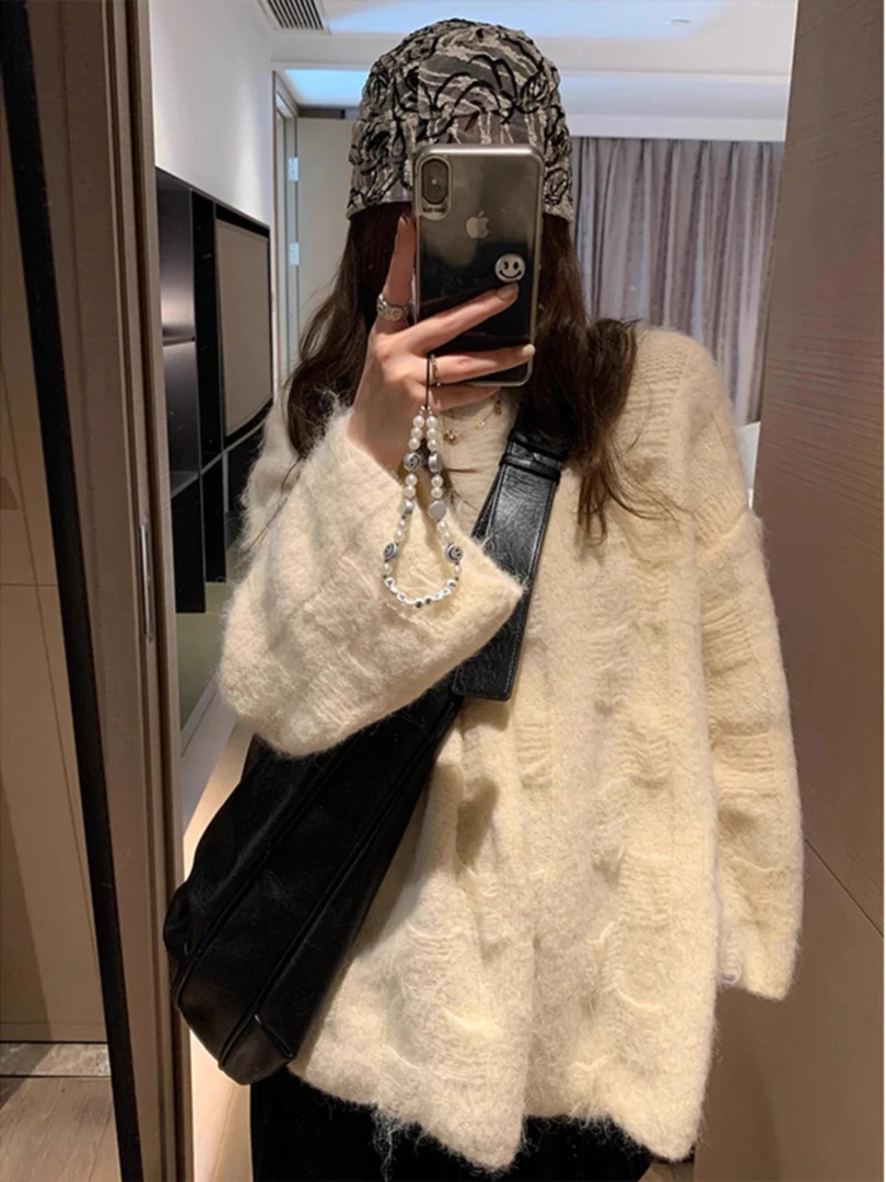 套头韩系温柔风软糯宽松毛衣女2025冬季设计感软糯中长款针织上衣