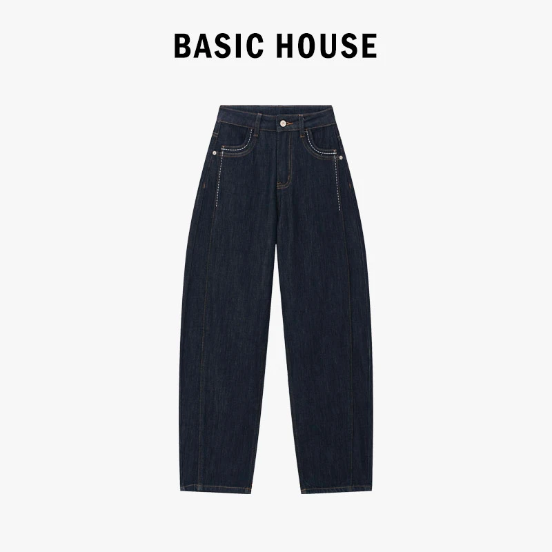 Basic House/百家好高腰显瘦时尚百搭休闲弯刀牛仔裤B1264B582332