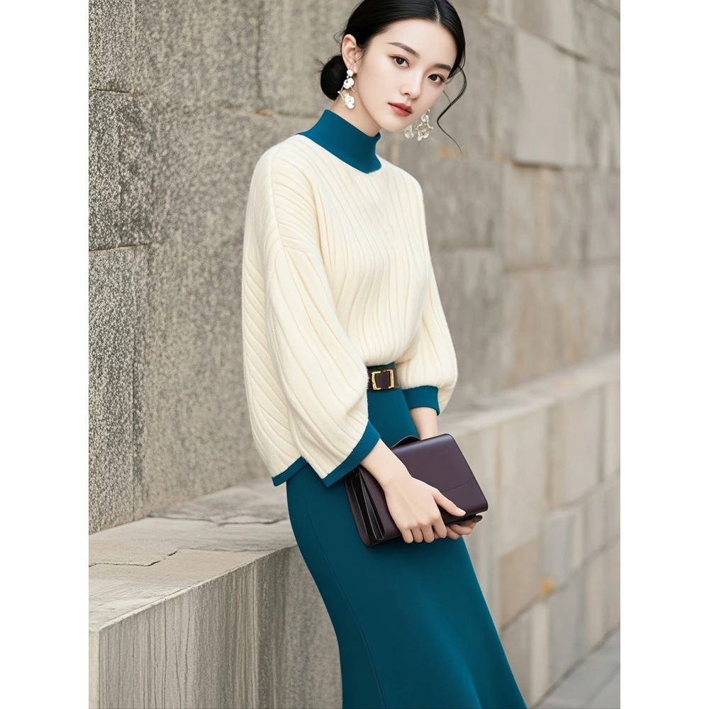 2024冬季气质名媛高级感独特别致超好看法式白色毛衣半身裙套装女