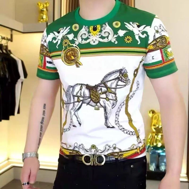 TERINELO/黛芮奈勒高品质圆领短袖男士夏季时尚百搭印花修身T恤