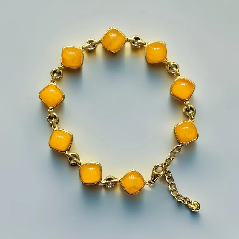 【怡铭】银s925镀金蜜蜡手链YM64