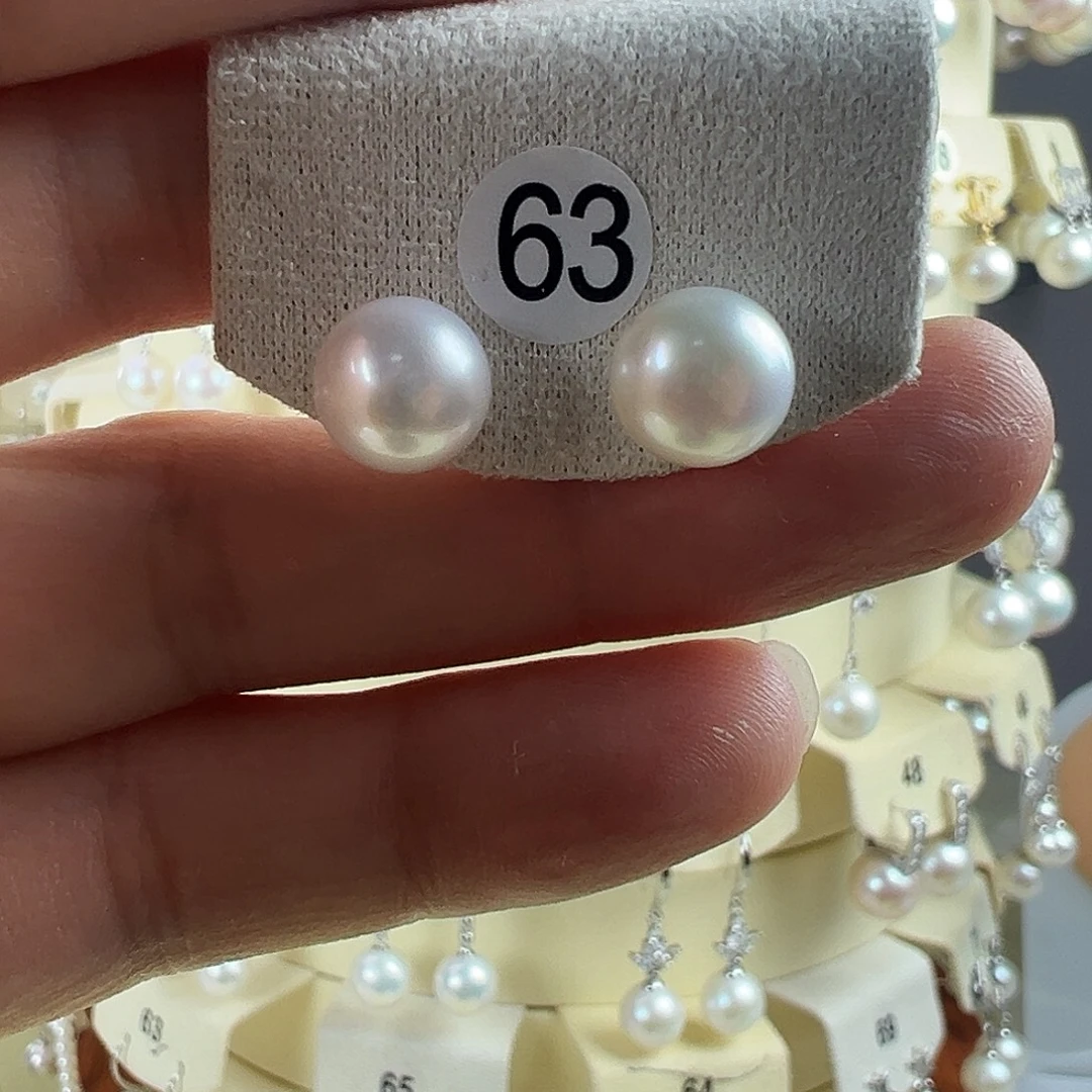 耳饰淡水珍珠银S925镶嵌9.5 mm馒头素钉