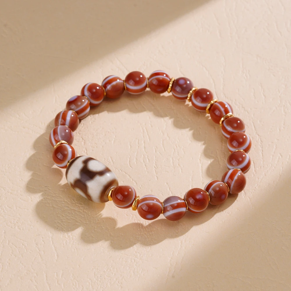 云丹拉姆丨牙黄坛城三眼天珠手串多样性发其一约17*13