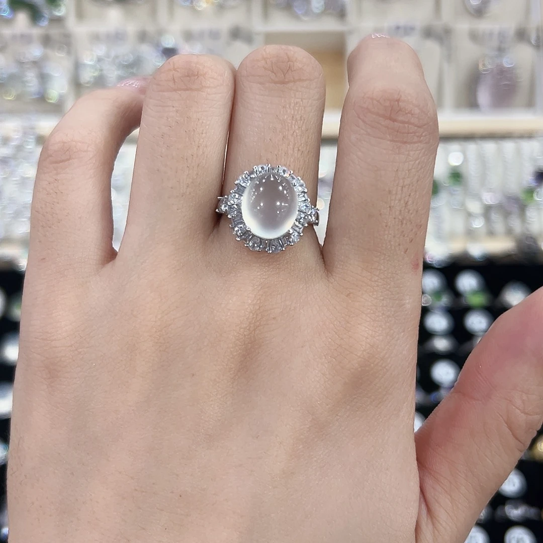 泪****岫玉银S925镶嵌戒指