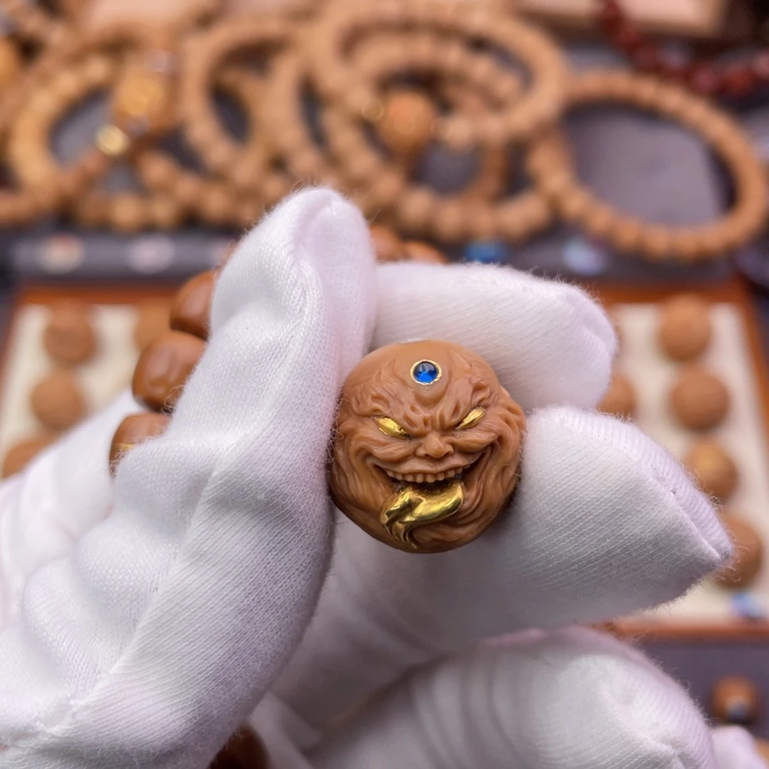 猴头核桃吊坠满工金舌修罗