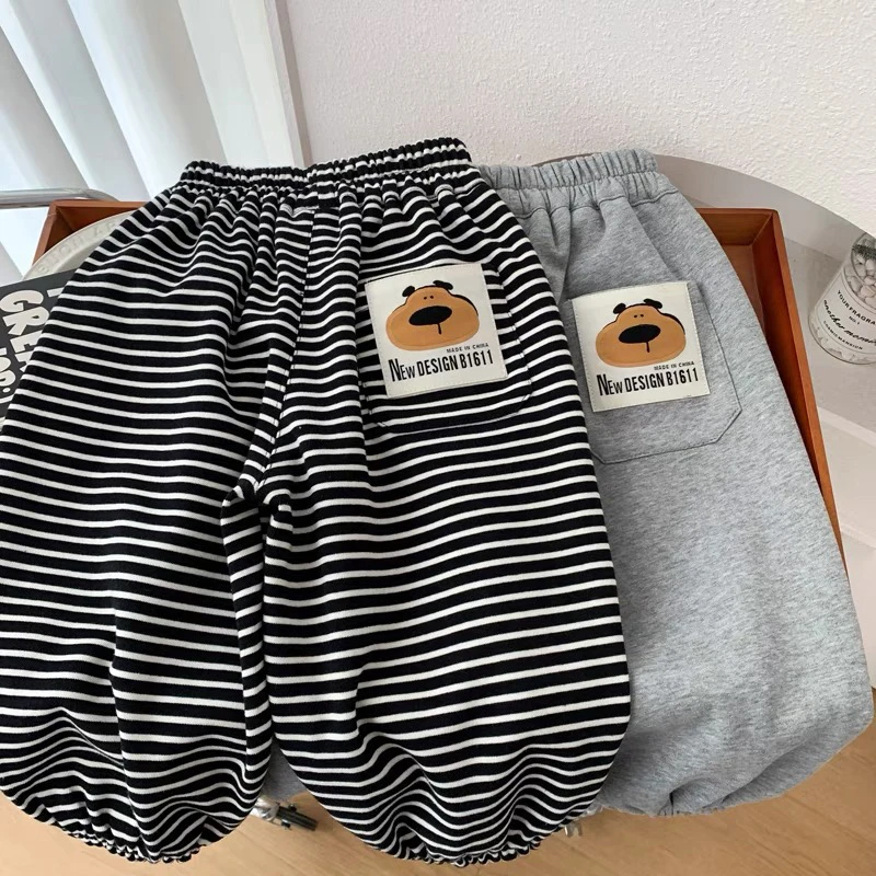 男童条纹卫裤春秋装束脚裤2025秋季男孩宽松运动裤宝宝柔软休闲裤