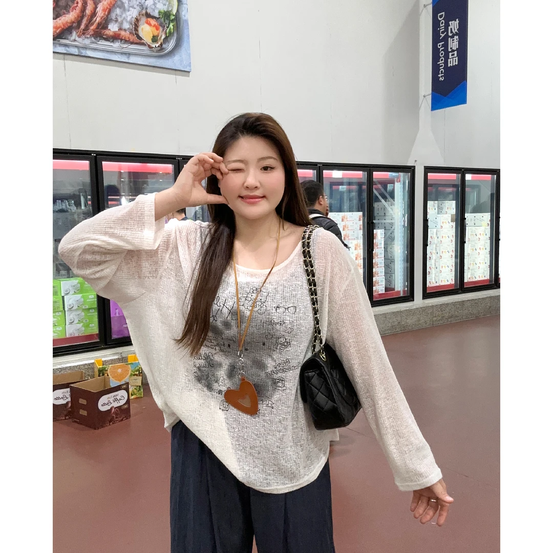 洋开心夏装胖mm大码女慵懒风防晒涂鸦宽松吊带两件套 A1249