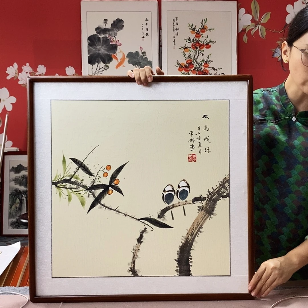 国画手写手绘带框包邮62✖️62国画作品