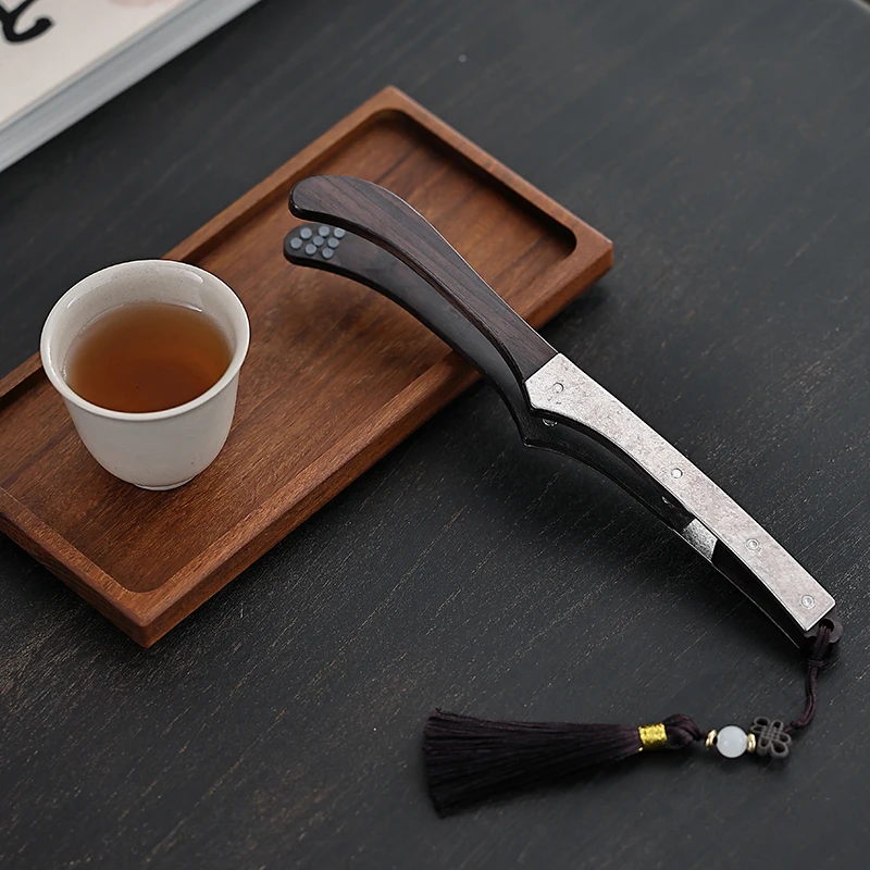 紫光檀茶夹纯钛檀木杯夹茶镊子防滑高档喝茶泡茶茶杯功夫茶叶夹子