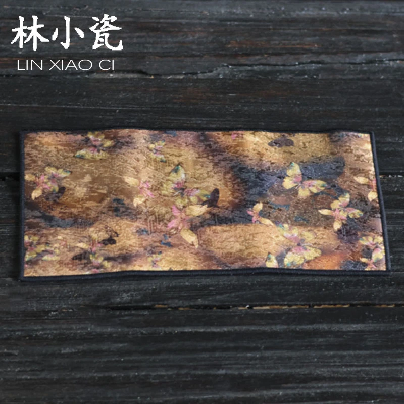 林小瓷高档加厚毛绒吸水茶巾织锦蝴蝶茶巾茶布专用茶桌布养壶抹布