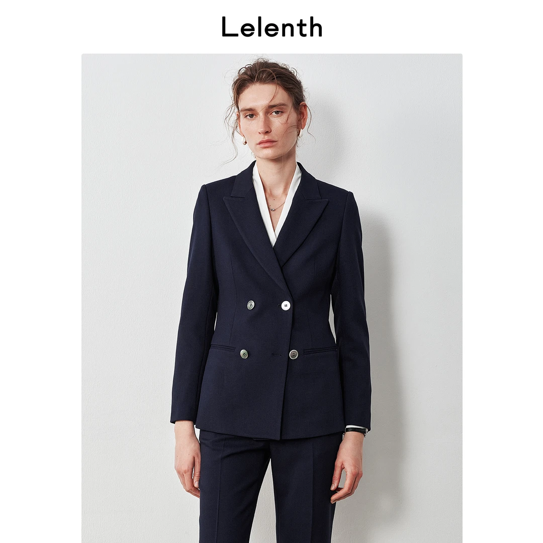 Lelenth双排扣职业西装外套女装女通勤气质微喇/直筒正装套装