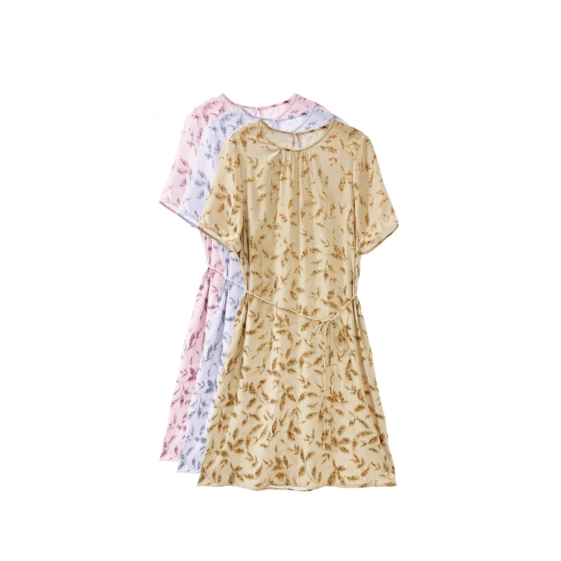 【橙庐】981000原创新中式树叶剪花双绉连衣裙 春夏桑蚕丝显瘦气质