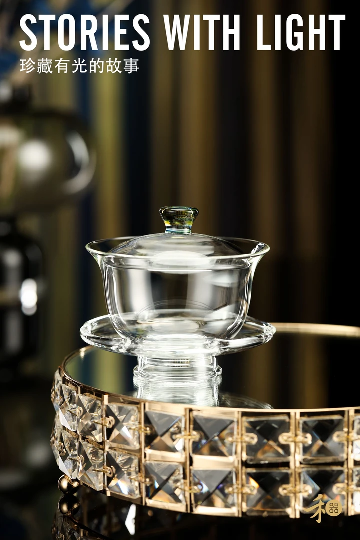 禾器晶彩迷翠沁莲三才盖碗 容量：180ml