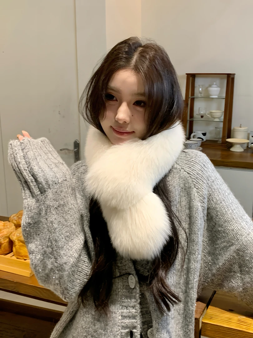 媛宝宝专属狐狸毛兔毛双面围巾真毛围脖皮草围巾长款夹子款
