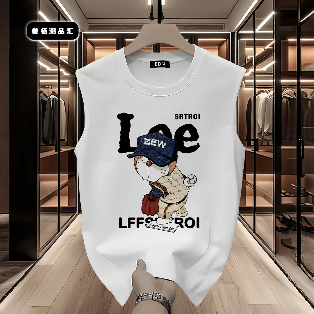 2025夏季潮牌新款重磅品质印花圆领背心无袖宽松休闲t恤男士上衣