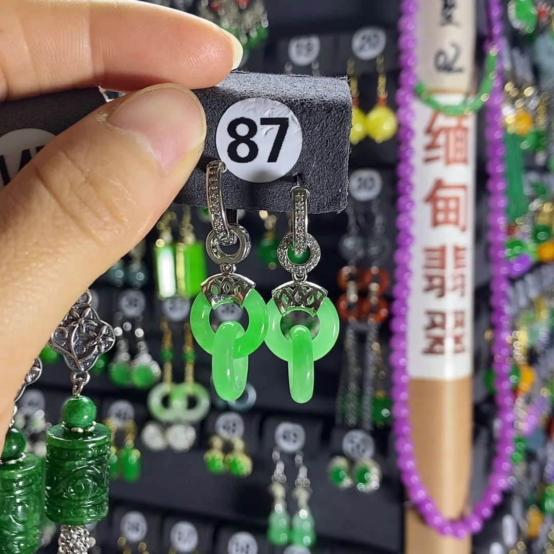 银S925镶嵌翡翠耳饰87