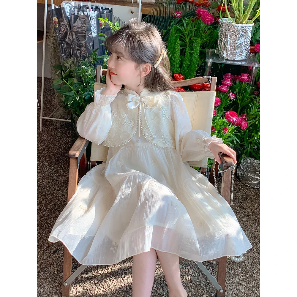 儿童时尚童装装新中式春季秋季洋气春秋款新款裙子白色衣服反季