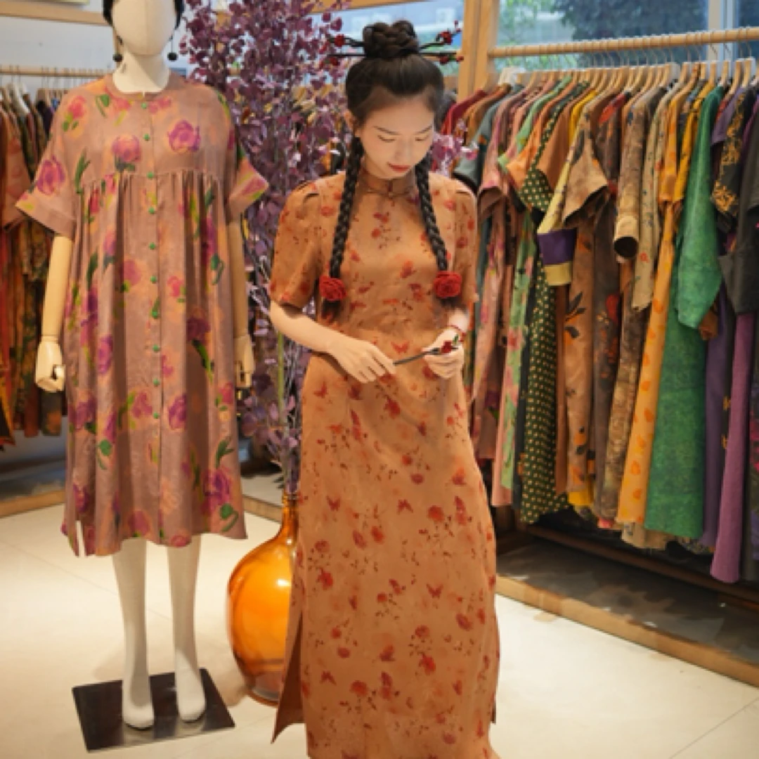 《春与人颐》花罗香云纱国风短袖连衣裙时尚新中式旗袍风格气质百搭