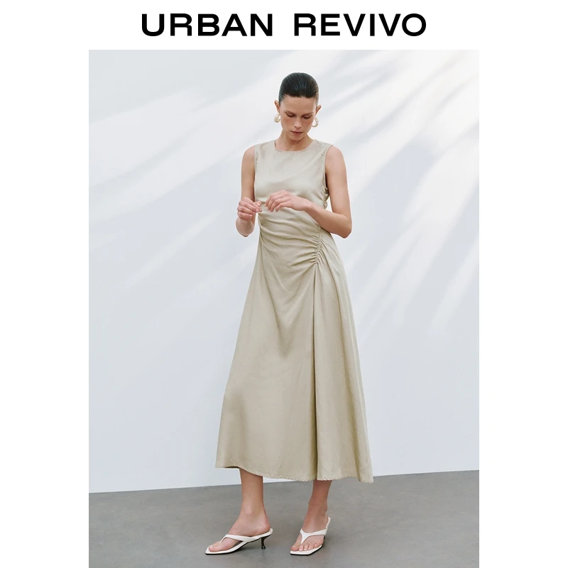 UR2025夏季新款女装气质通勤抽褶无袖休闲连衣裙UWM850116