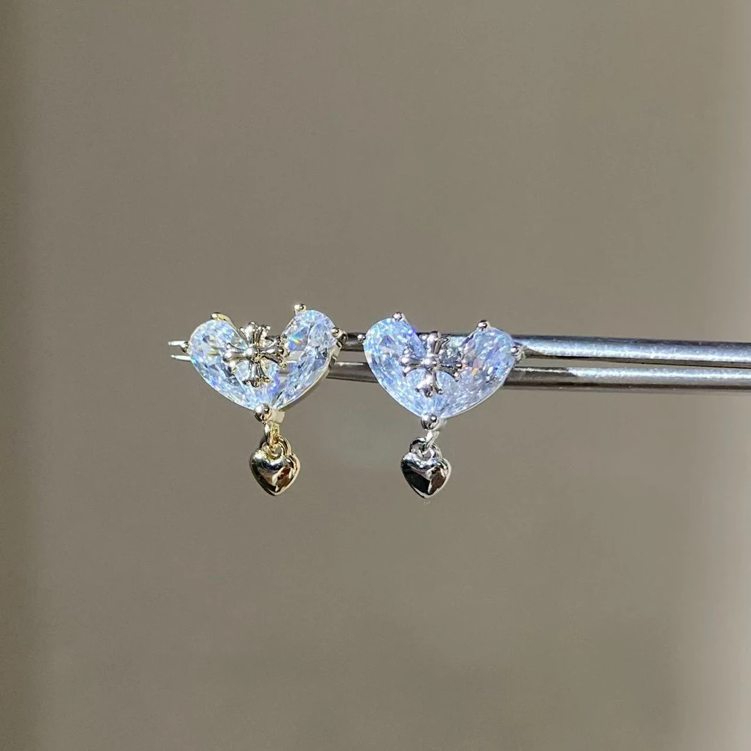 合金锆石耳饰 【D091】爱心耳钉耳垂钉耳骨钉内螺旋外螺旋钛合金