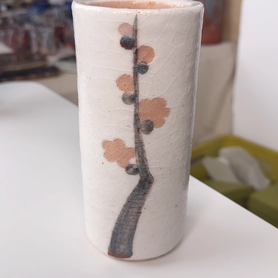 瓷片志野烧梅花花瓶17.5厘米