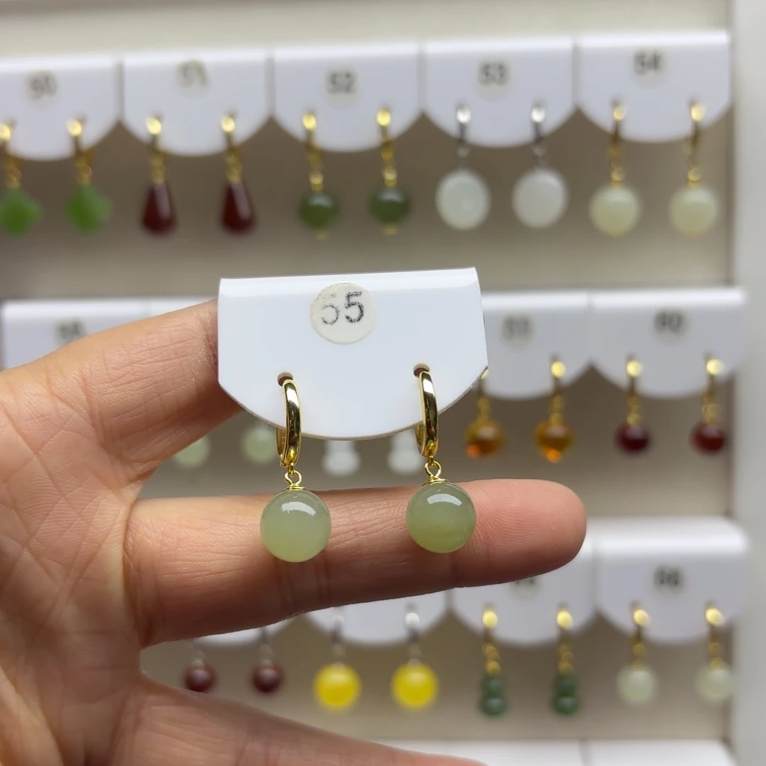 和田玉银S925镶嵌耳饰