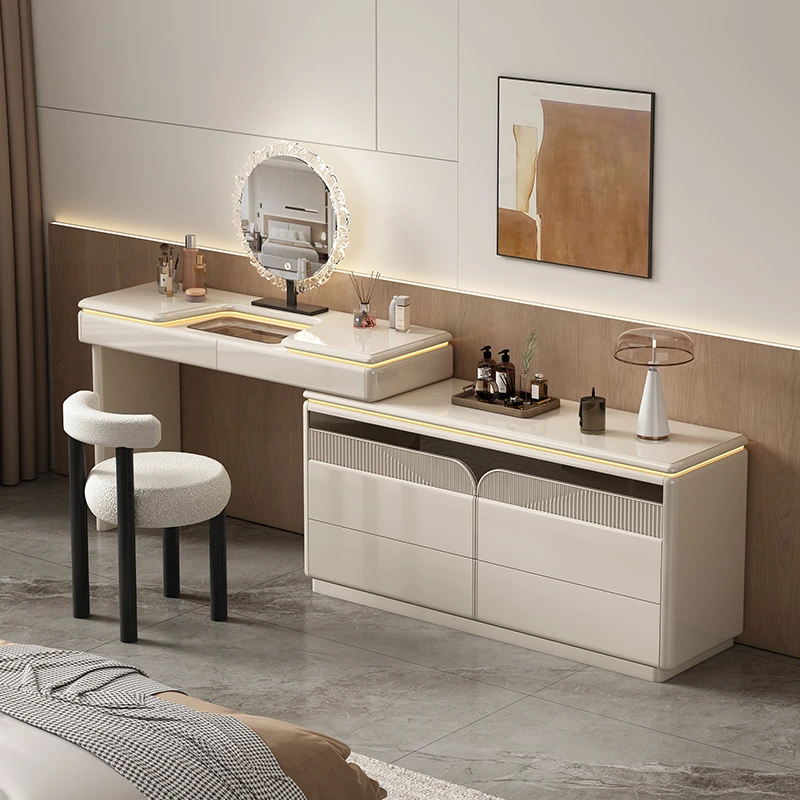 探颜ENF级梳妆台极简奶油风卧室轻奢化妆桌收纳柜斗柜家用一体