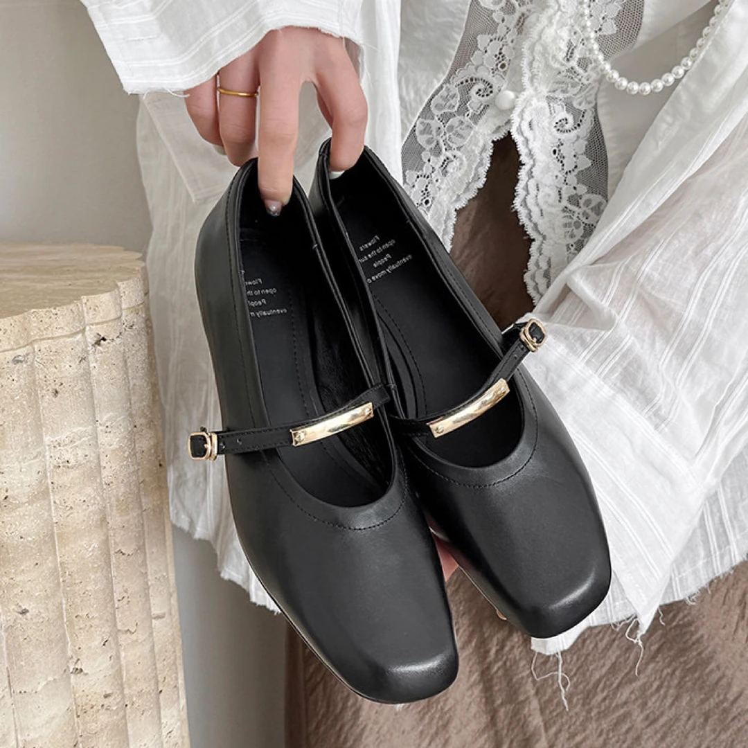 LY·【2.5cm】一字扣方头浅口圆头法式低跟单鞋平底皮鞋沙丘废土风