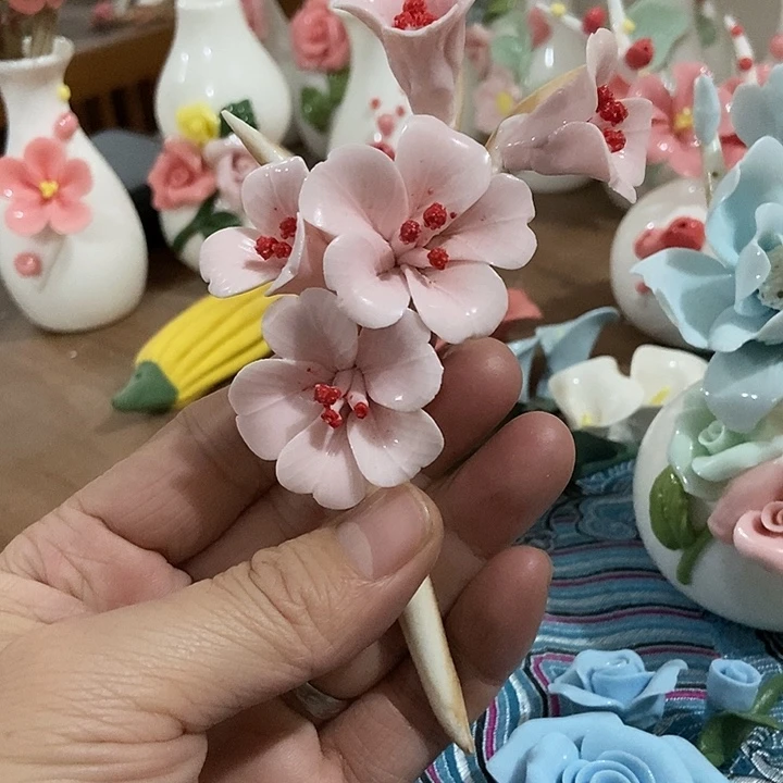 瓷片纯手工陶瓷花摆件