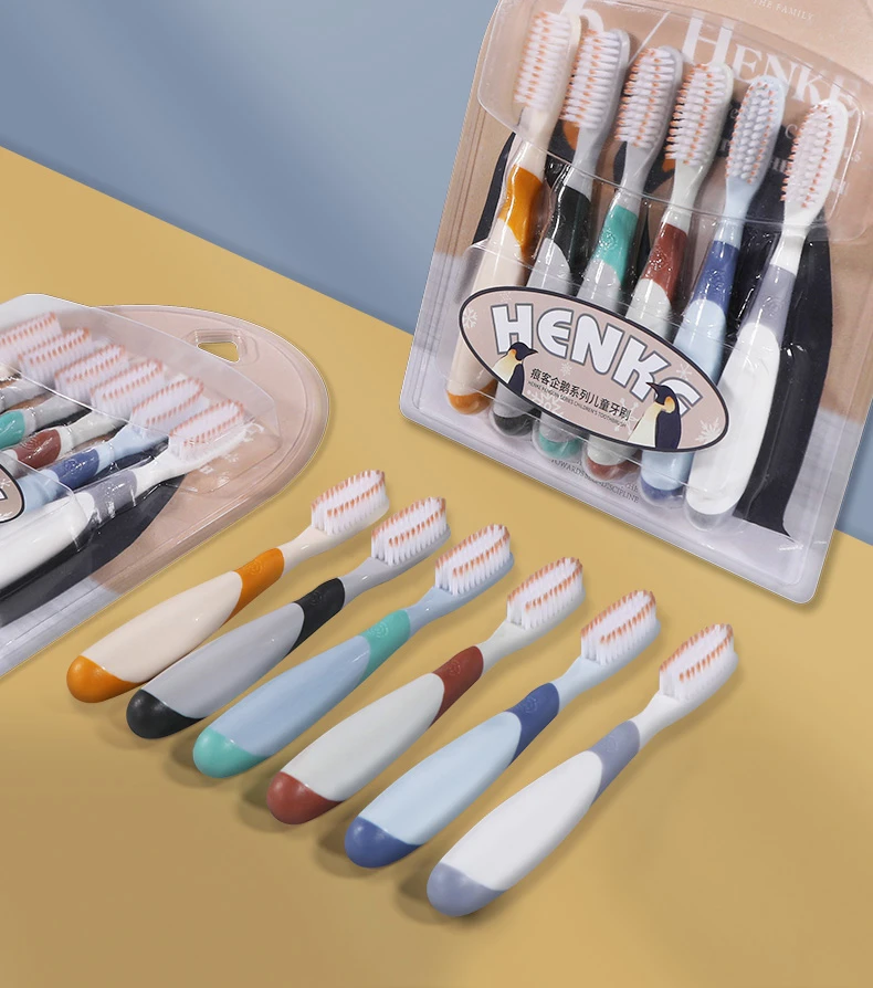 6支装儿童密丝长头牙刷清洁护龈软毛企鹅可爱大头牙刷超细小学生