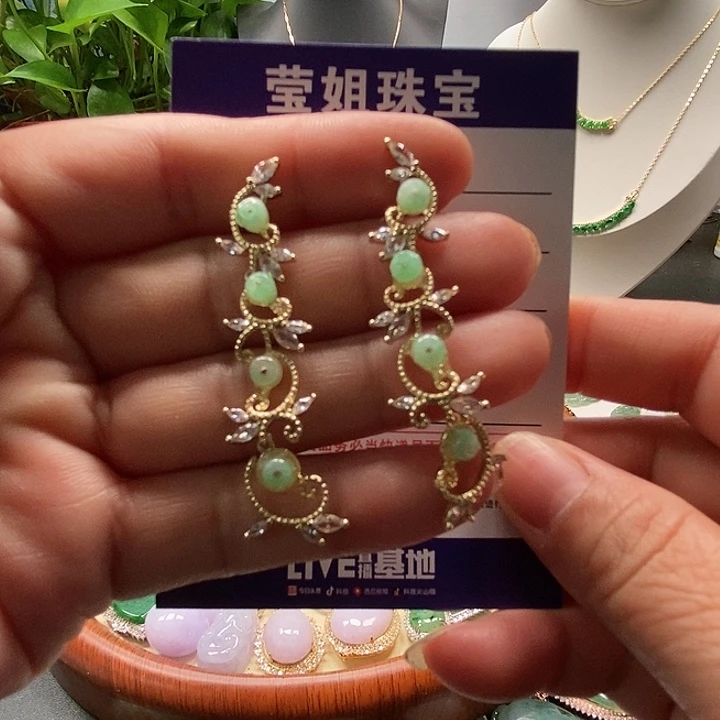 合金翡翠耳饰绿珠耳钉