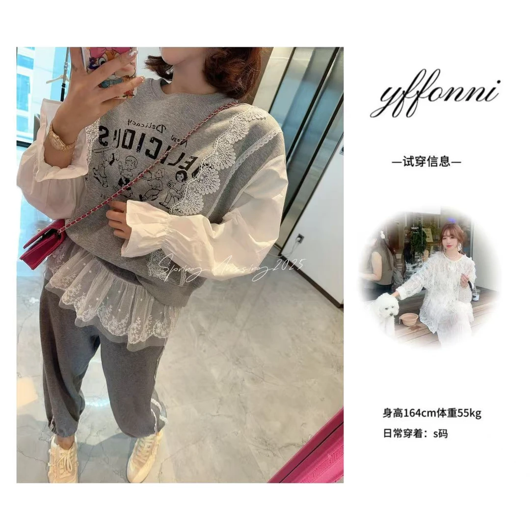 【YFONI】拼接卡通印图卫衣